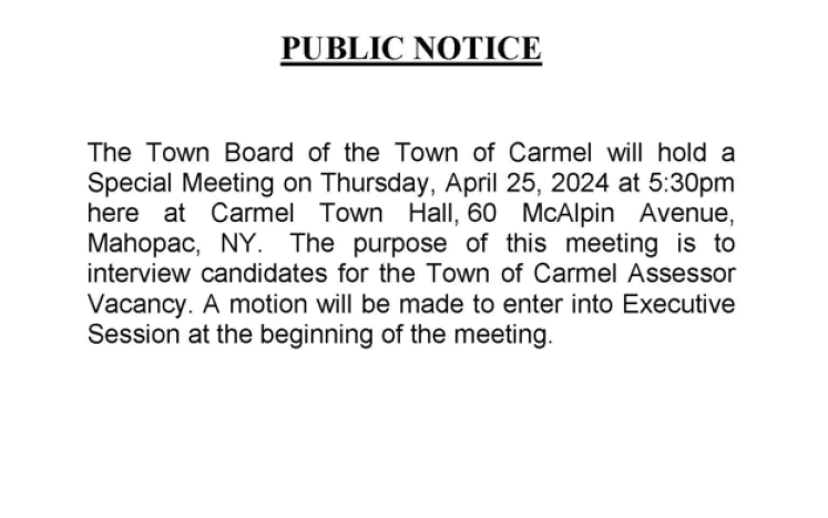 Town Board Special Meeting Public Notice
